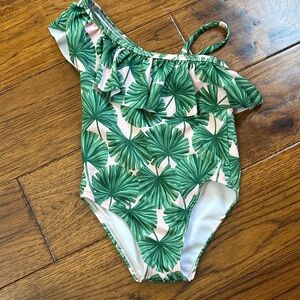 Janie and Jack Green Leaf One-Shoulder Swimsuit